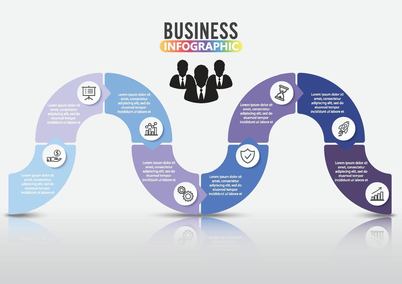 modello di progettazione infografica timeline con 8 opzioni, diagramma di processo, illustrazione vettoriale eps10