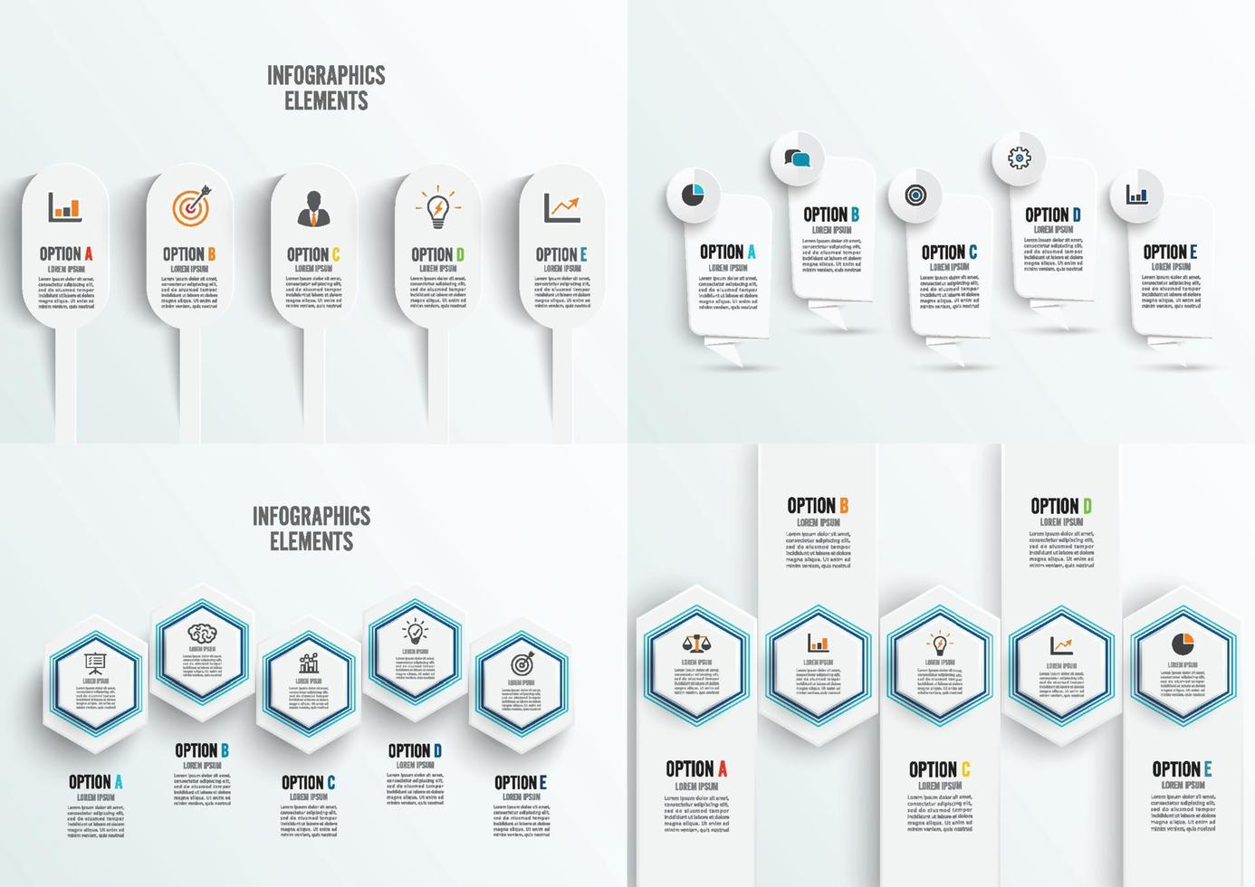 impostare il modello di infografica vettoriale con etichetta di carta 3d, cerchi integrati. concetto di business con 5 opzioni. per contenuto, diagramma, diagramma di flusso, passaggi, parti, infografica timeline.