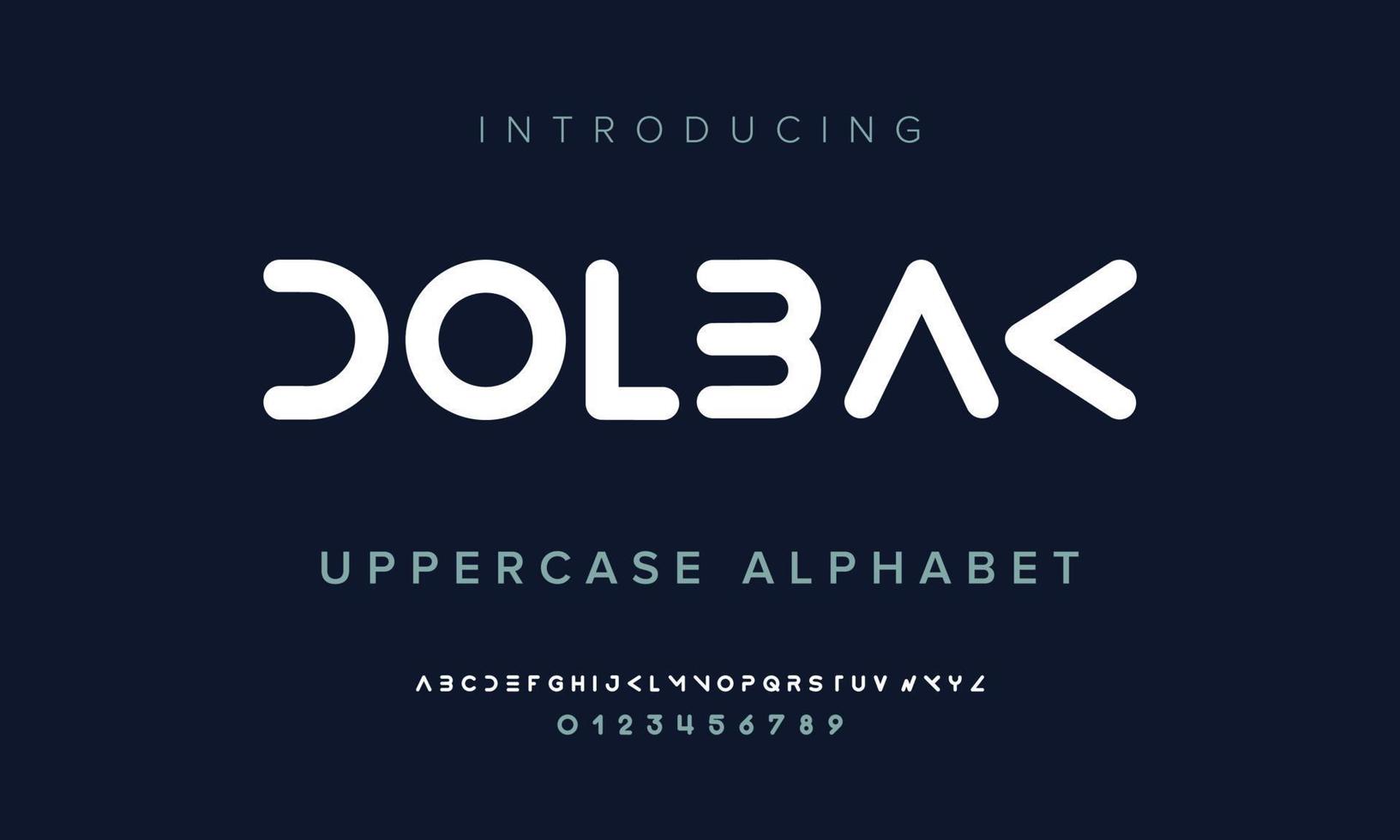 alfabeto maiuscolo moderno semplice dolbak. tipografia astratta futuristica per musica, sport, film o tecnologia digitale. carattere vettoriale minimalista isolato