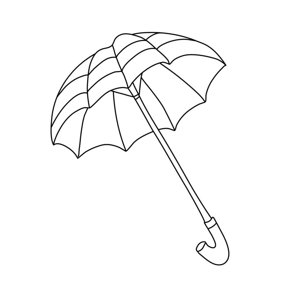 ombrello aperto a righe in stile doodle. contorno isolato. illustrazione vettoriale disegnata a mano con inchiostro nero su sfondo bianco. ottimo per colorare i libri