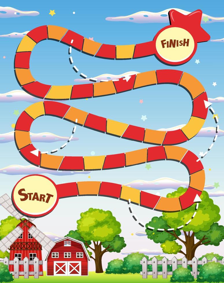 modello di gioco serpente e scale con tema fattoria vettore