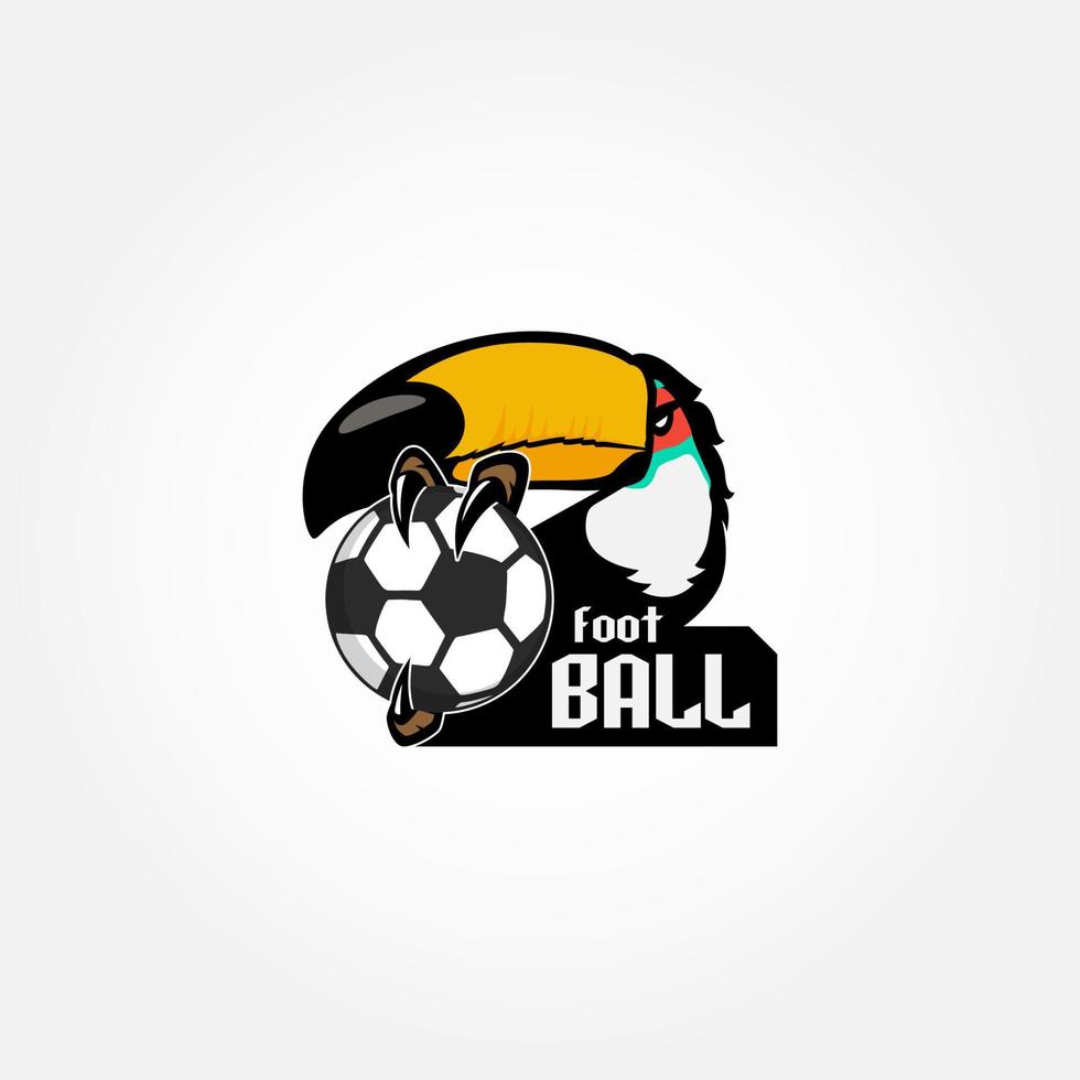 logo illustrazione mascotte del tucano con illustrazione del pallone da calcio vettore