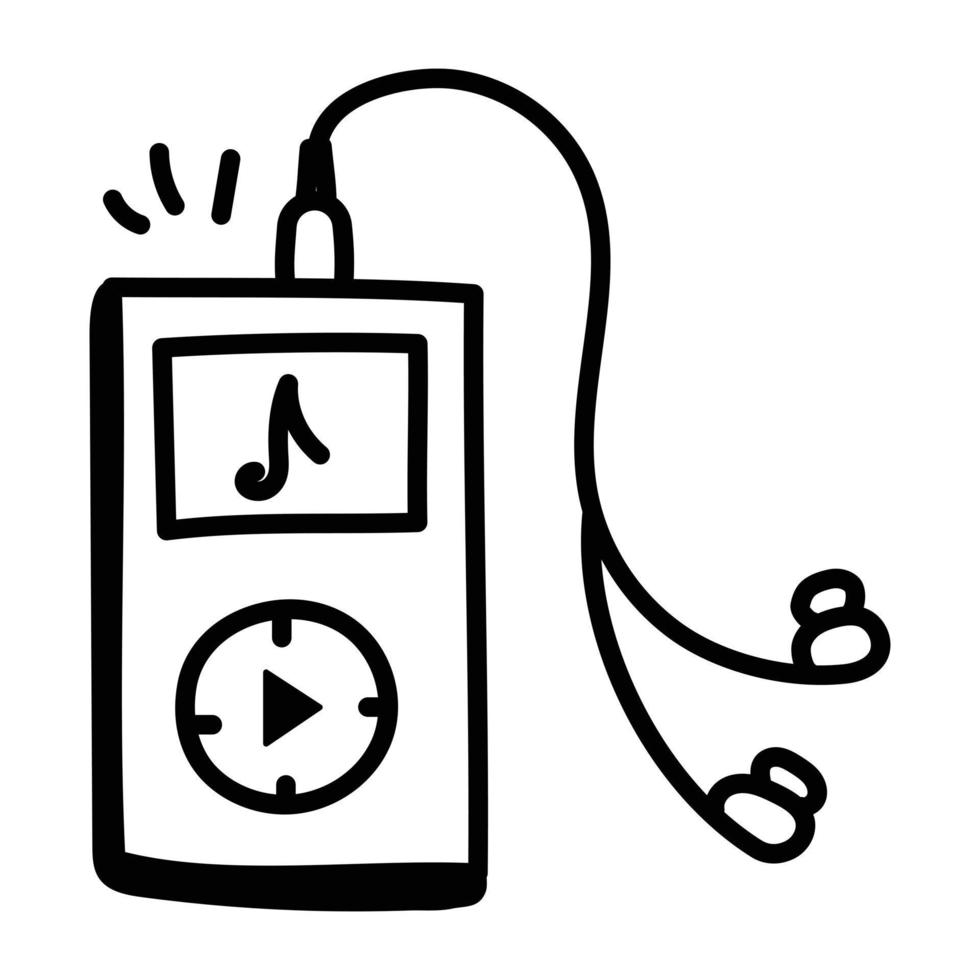 un'icona doodle modificabile del lettore musicale vettore