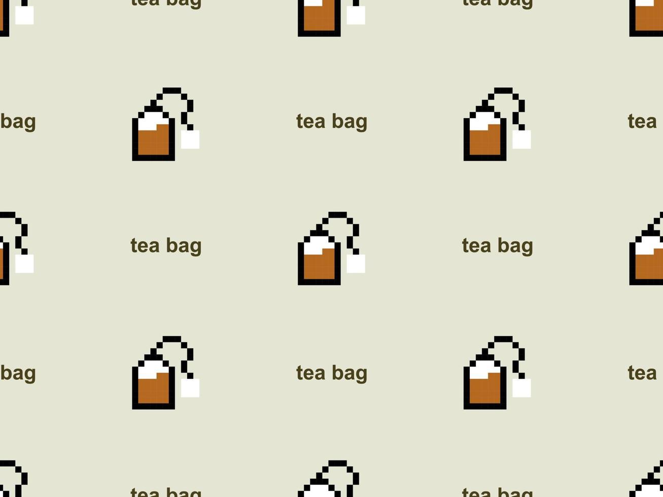 bustina di tè personaggio dei cartoni animati modello senza cuciture su sfondo verde.stile pixel vettore