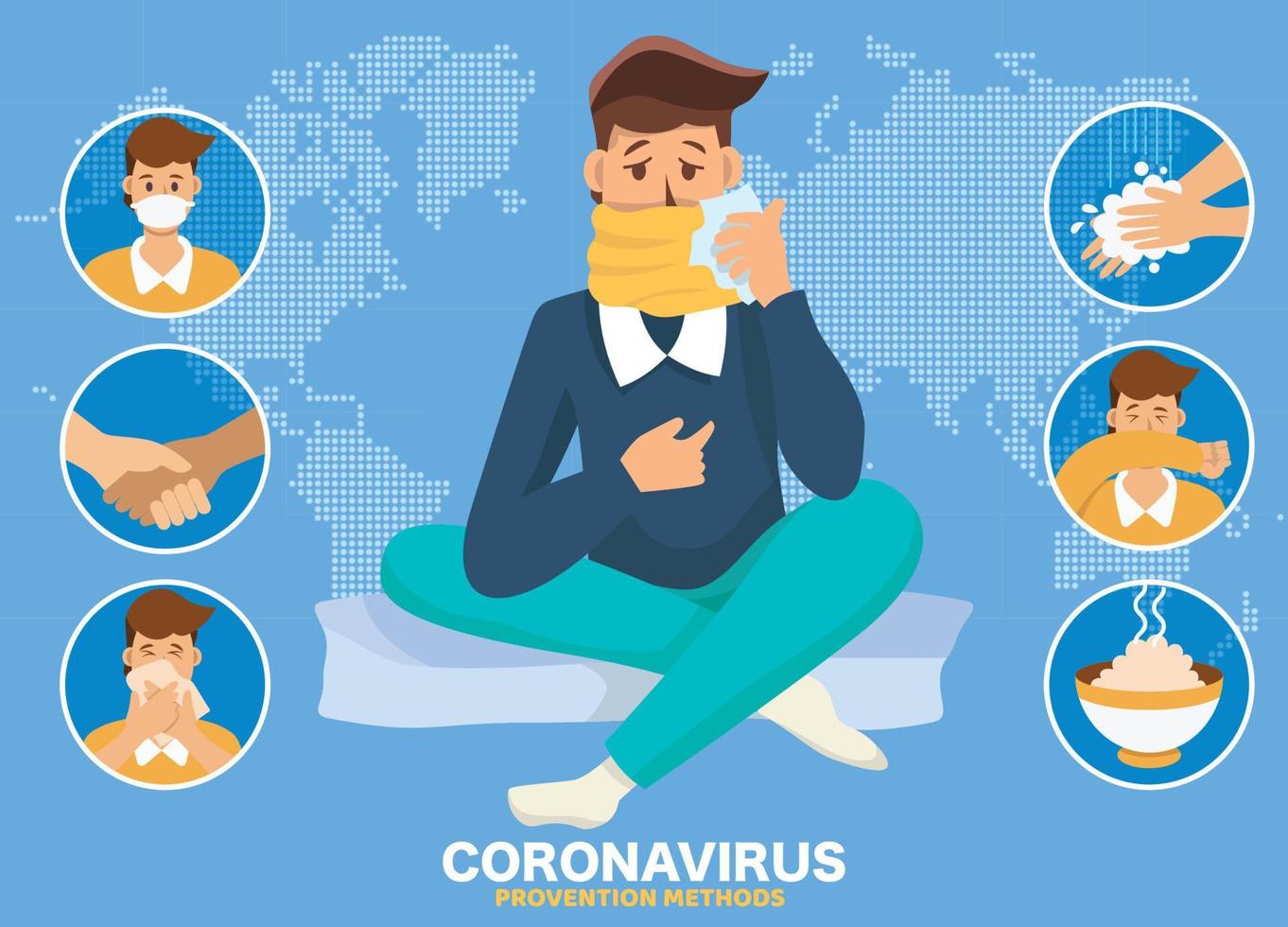 infografica sul coronavirus che mostra incubazione, prevenzione e sintomi con icone. persona infetta. carattere tossente. patogeno cinese. vettore