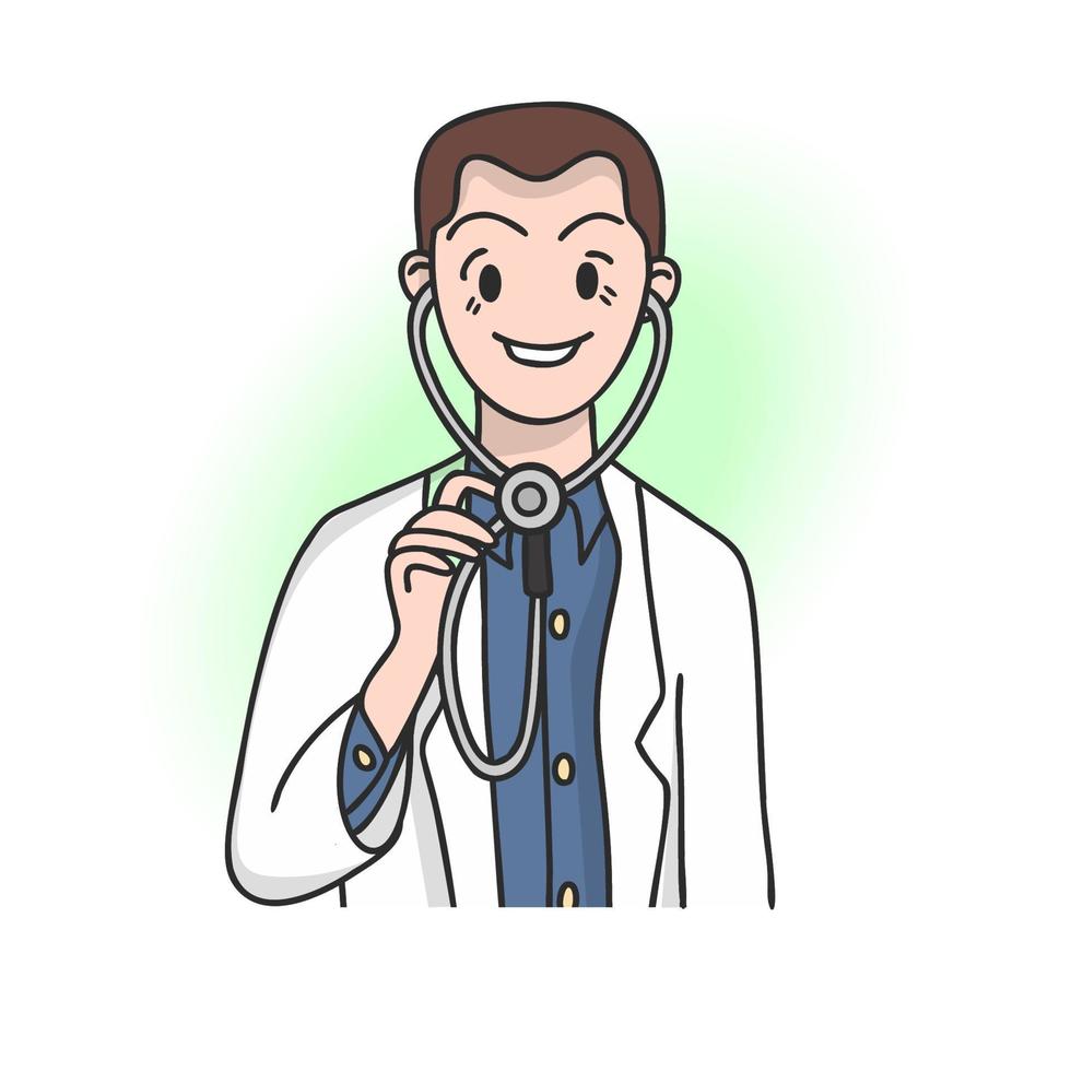 medico con uno stetoscopio in mano, concetto di assistenza medica vettore