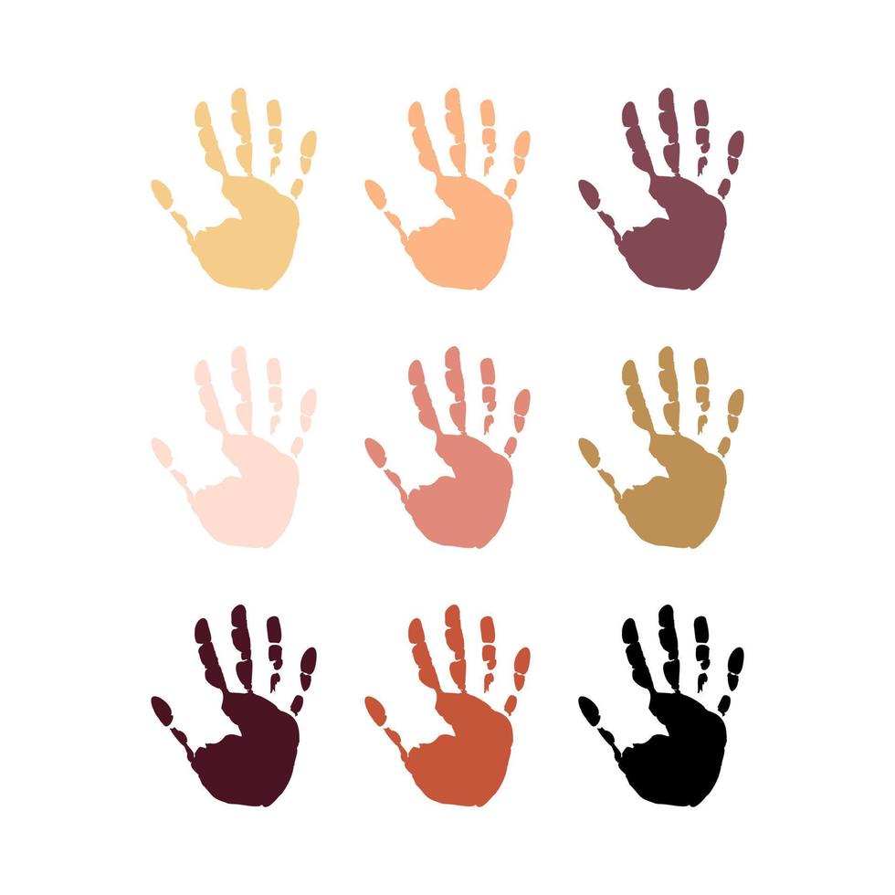 fermare l'icona del razzismo. poster motivazionale contro il razzismo e la discriminazione. molte impronte di mani diverse insieme. illustrazione vettoriale