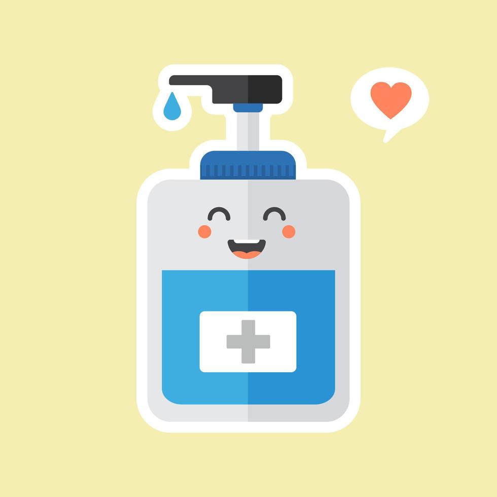 simpatico e kawaii disinfettante o biberon igienizzante, gel detergente. illustrazione vettoriale adatta per l'igiene, la disinfezione, la medicina, la vita pulita, l'antivirus, i batteri, l'assistenza sanitaria, la diffusione di malattie, i germi