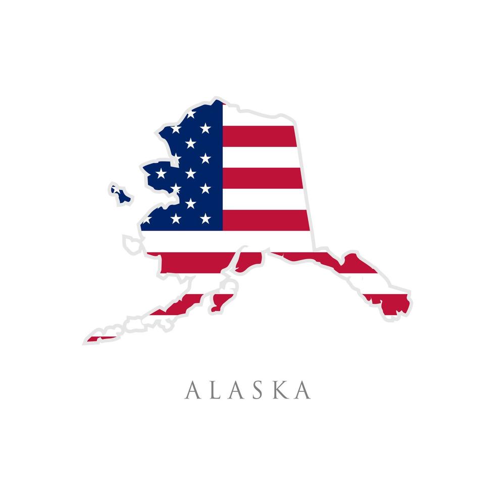 forma della mappa dello stato dell'alaska con bandiera americana. illustrazione vettoriale. può essere utilizzato per l'illustrazione del giorno dell'indipendenza, del nazionalismo e del patriottismo degli Stati Uniti d'America. design della bandiera degli Stati Uniti vettore