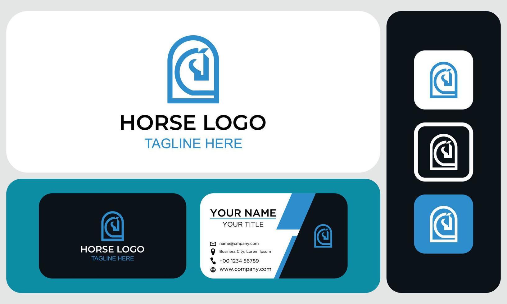pacchetto di biglietti da visita e design del logo. logo creativo minimal line art del cavallo, logo astratto del cavallo vettore