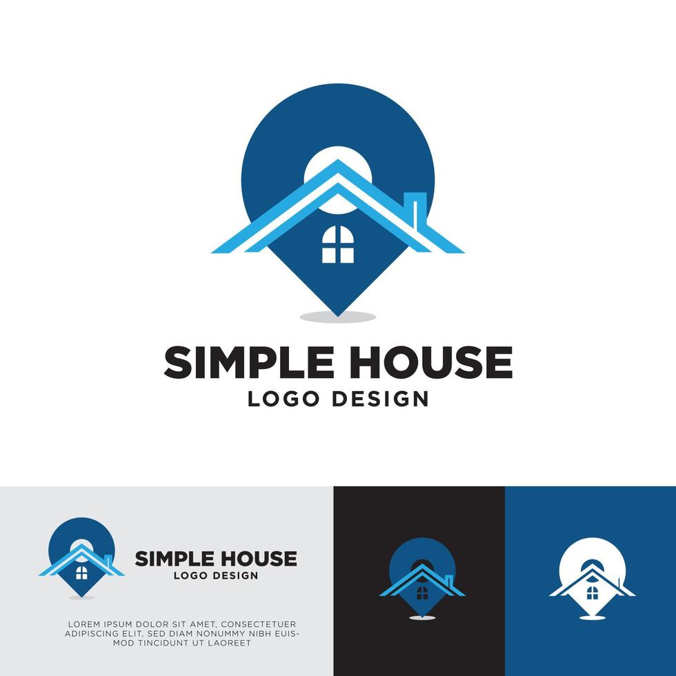 design semplice del logo della casa con perno della mappa e tetto, un concetto per un'azienda locale o di un luogo e di coperture vettore