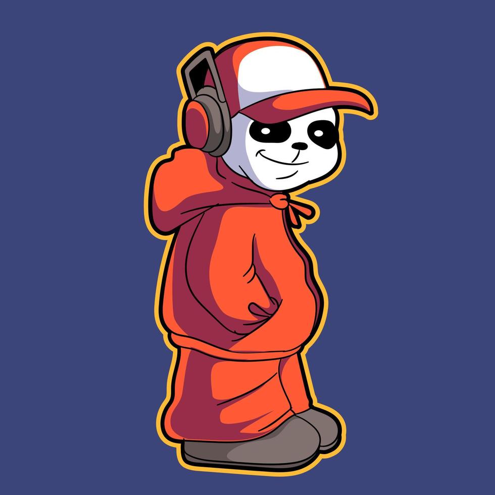 panda ascolta musica cuffie mascotte illustrazione vettore