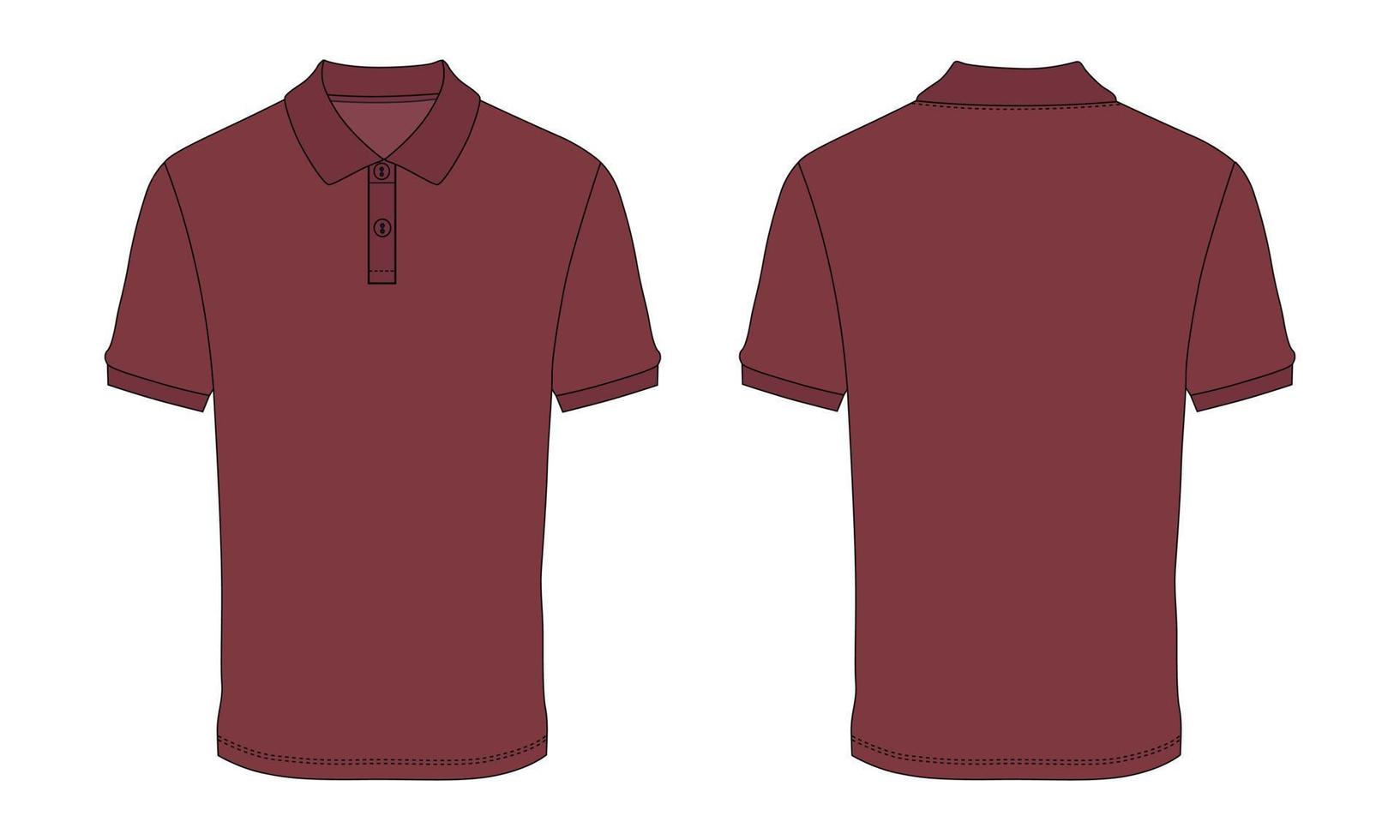 polo a manica corta moda schizzo piatto illustrazione vettoriale modello di colore rosso viste anteriore e posteriore isolate su sfondo bianco.