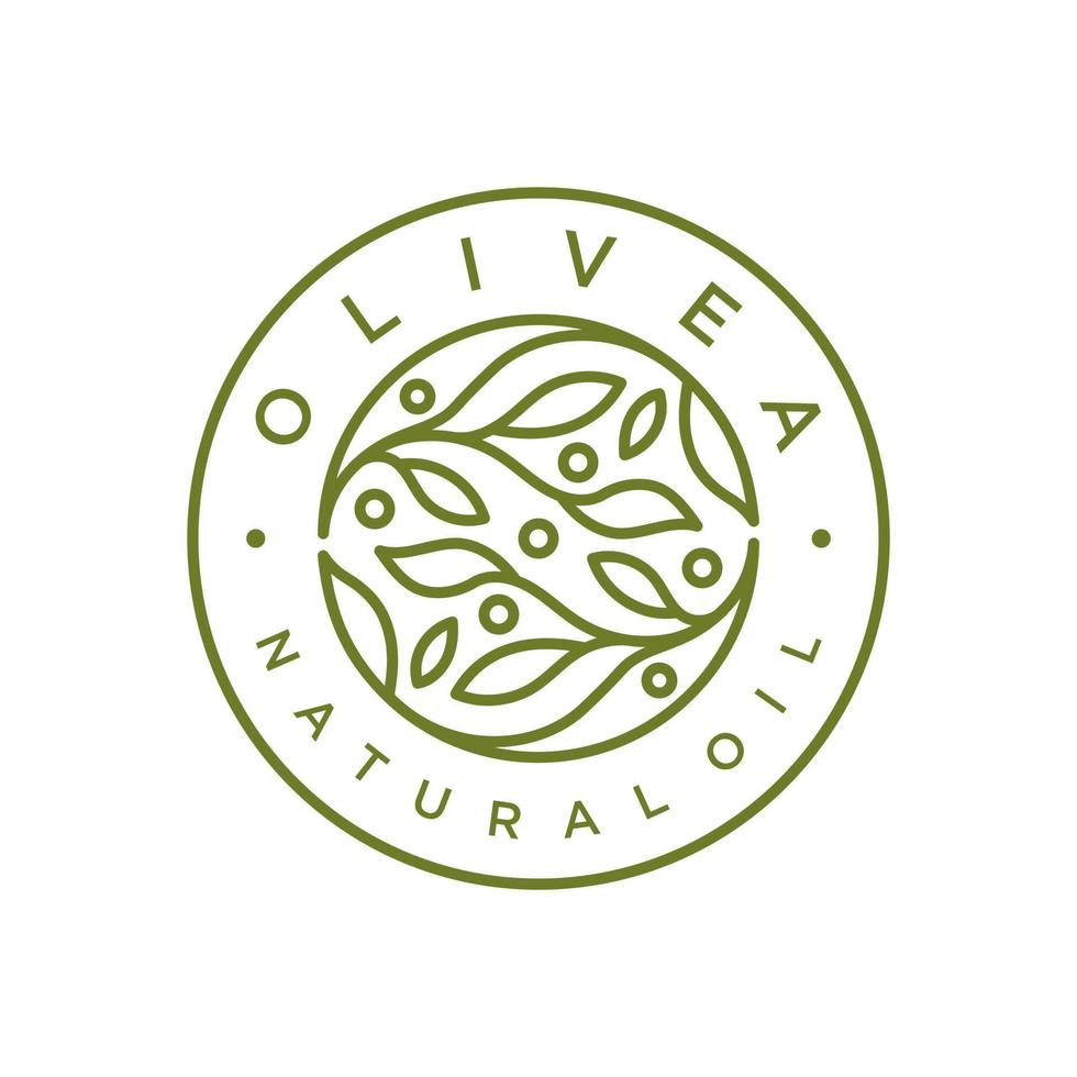 distintivo del logo del ramo di olio d'oliva con modello di design in stile line art vettore
