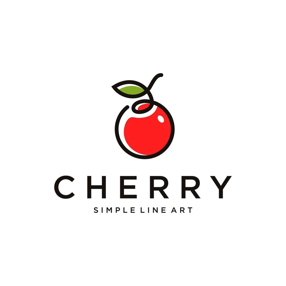 design minimalista del logo della ciliegia con vettore di colore in stile line art