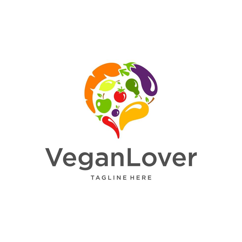 modello di progettazione del logo del cuore di frutta e verdura vettore
