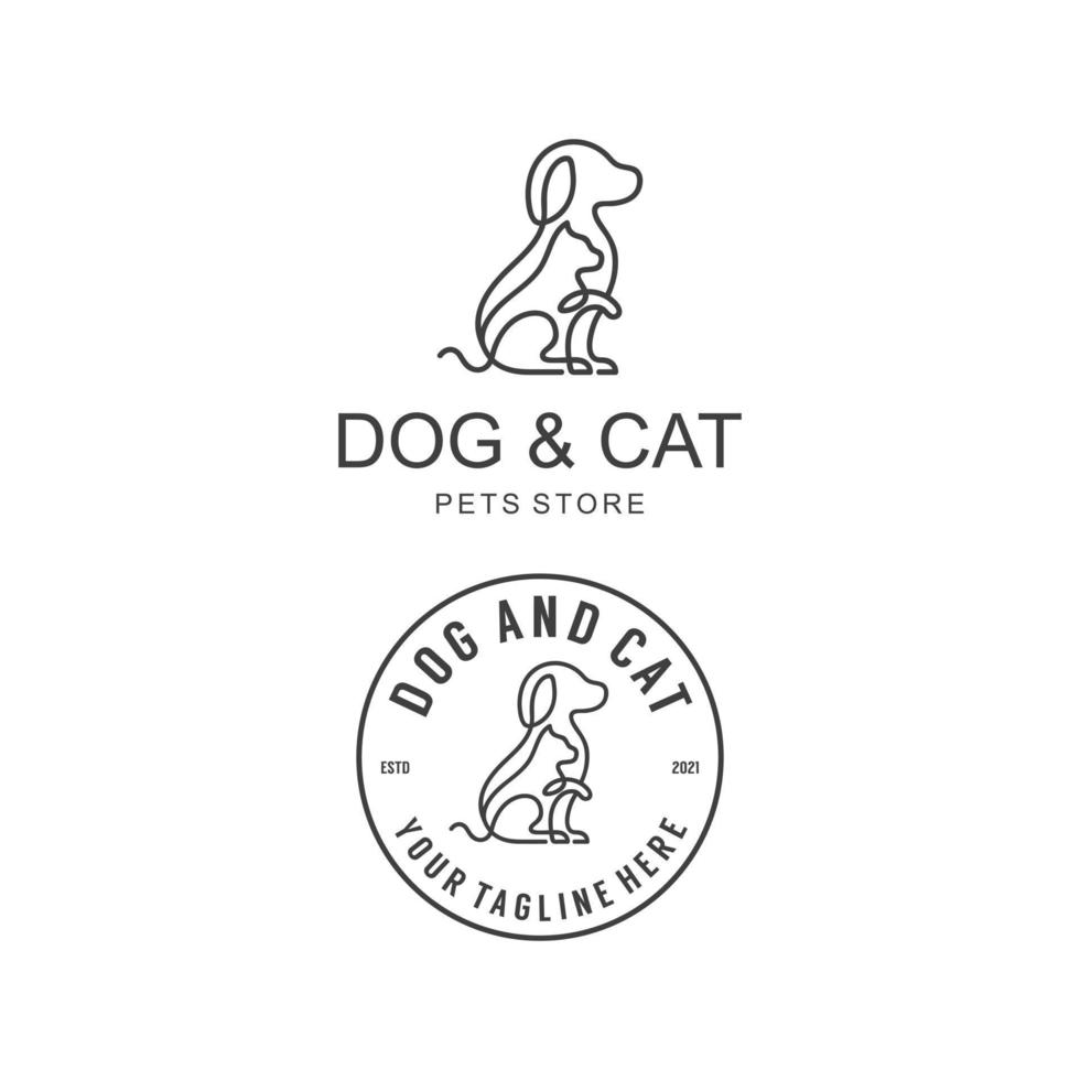 disegno del logo del gatto del cane con l'illustrazione di vettore del modello di lineart monoline