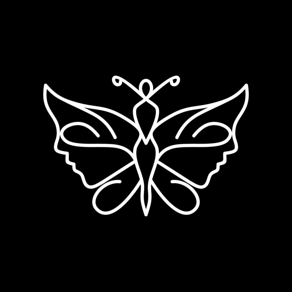 spa delle farfalle. un'illustrazione di una farfalla monolinea con una varietà di bellissimi volti di donne, molto adatta per le aziende termali vettore