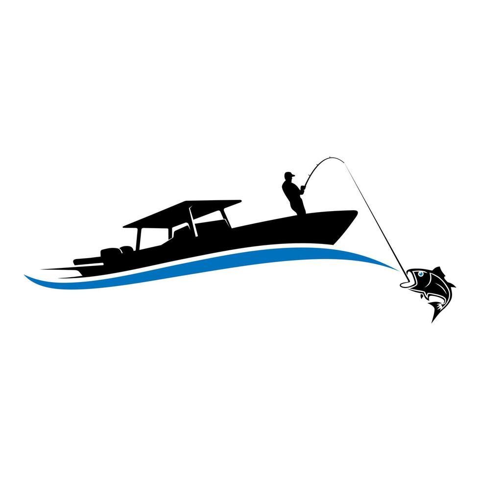 pesca. un'illustrazione del logo di un pescatore che pesca con la sua barca vettore