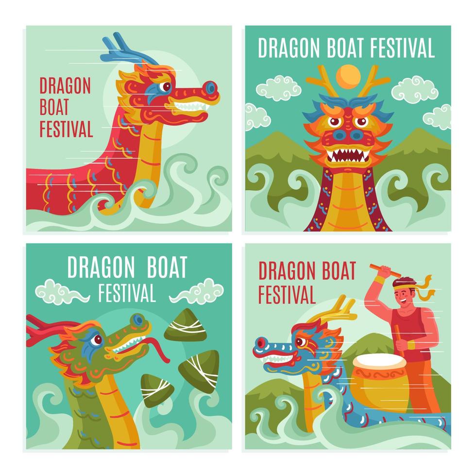 festival della barca del drago sui modelli di post sui social media vettore