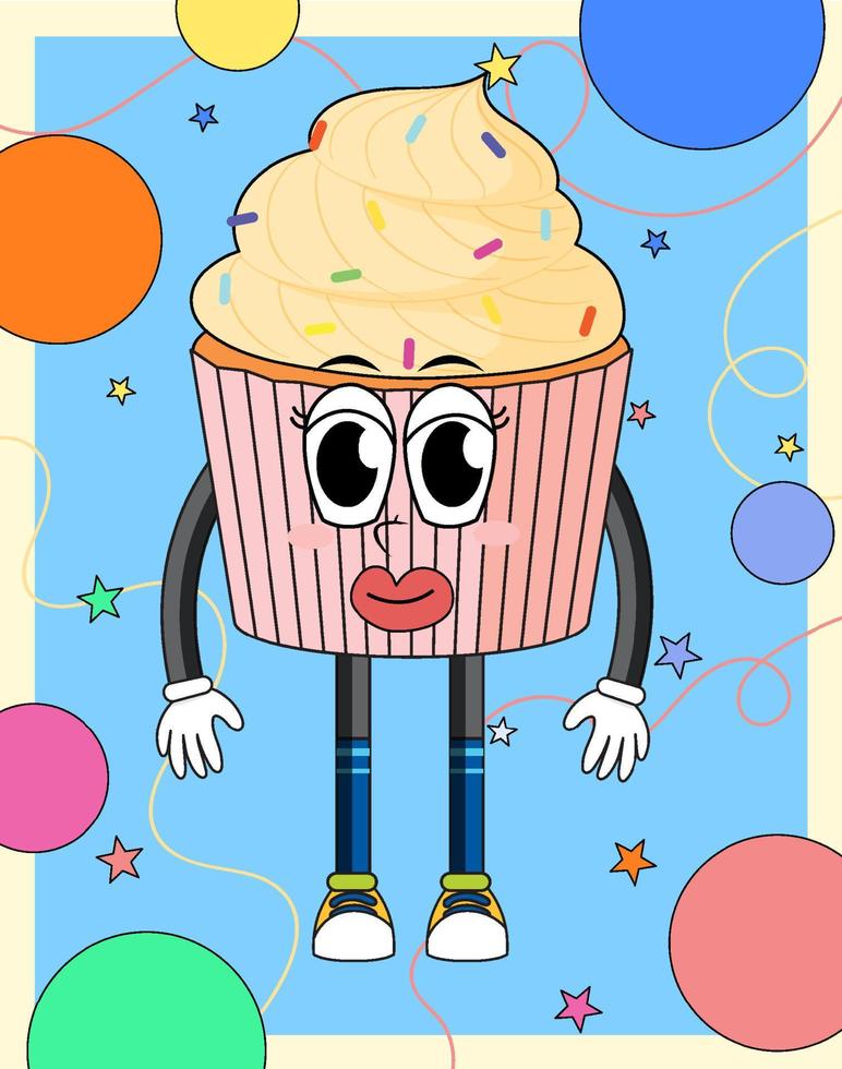 personaggio dei cartoni animati di cupcake divertente vettore