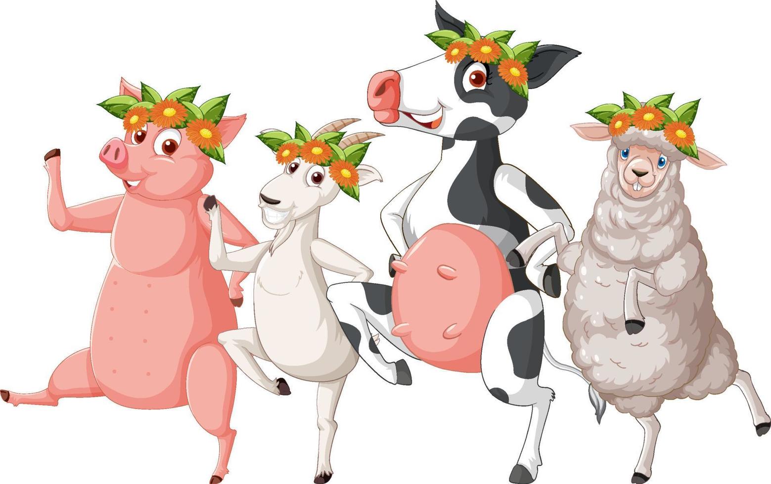 personaggi degli cartoni animati di animali da fattoria felici vettore