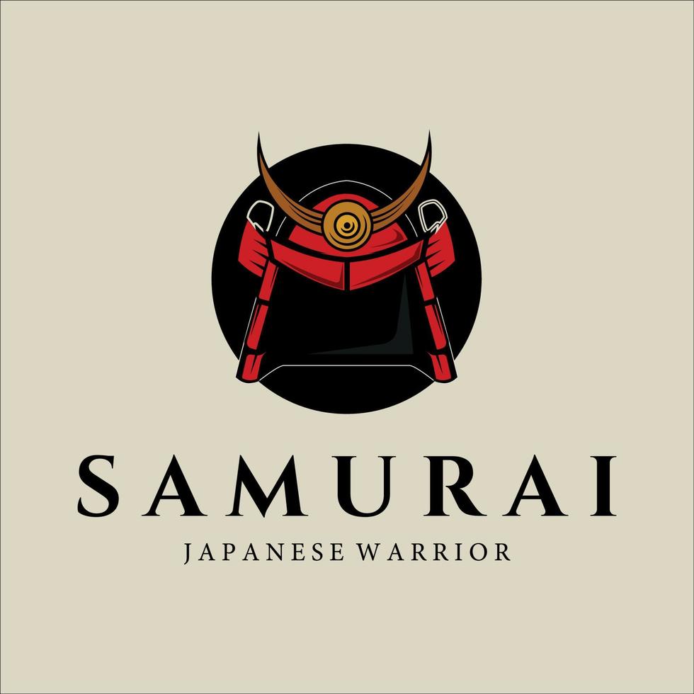disegno dell'illustrazione di vettore del modello di logo dell'annata del casco dell'armatura del samurai. semplice armatura giapponese moderna per il concetto di logo emblema samurai
