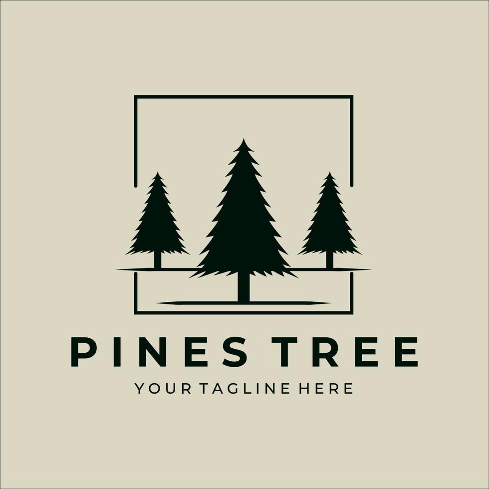 disegno dell'illustrazione dell'annata di vettore del logo dell'albero di pino