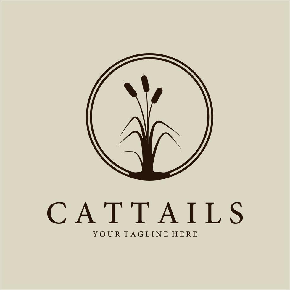 disegno di illustrazione vettoriale vintage con logo cattails o reed