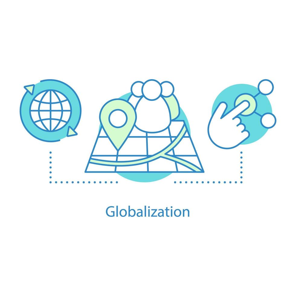 icona del concetto di globalizzazione. illustrazione della linea sottile dell'idea di interazione internazionale. connessione di rete. comunicazione mondiale. disegno di contorno isolato vettoriale