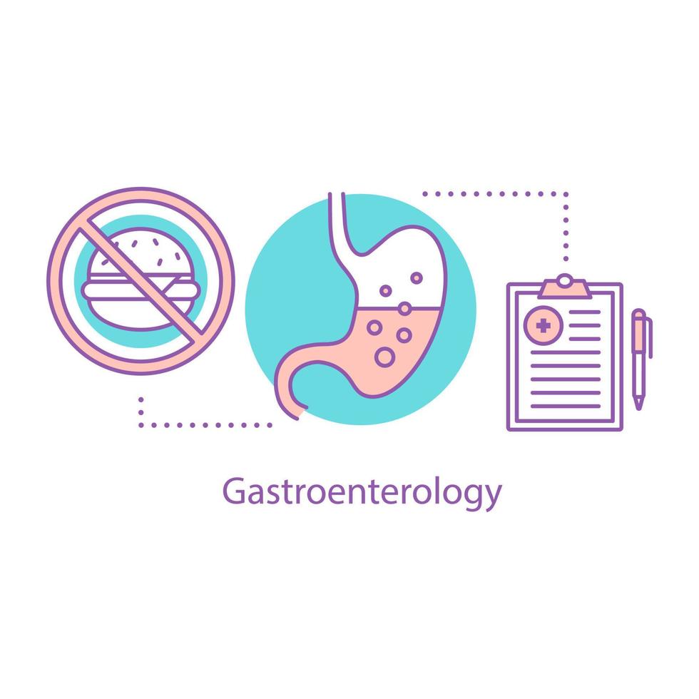 icona del concetto di gastroenterologia. illustrazione al tratto sottile di problemi digestivi. malattia dello stomaco. disegno di contorno isolato vettoriale