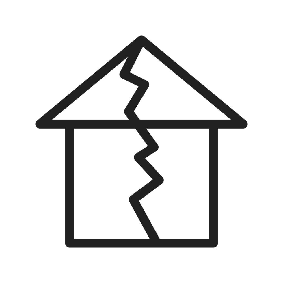 icona della linea della casa che colpisce il terremoto vettore