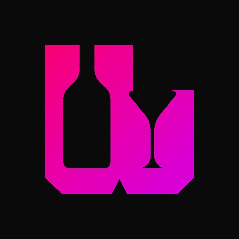 lettera w, bottiglia e bicchiere di vino logo concept. logotipo astratto, sfumato e semplice. rosa e viola. adatto per logo, icona, simbolo e segno. come il logo della bevanda vettore