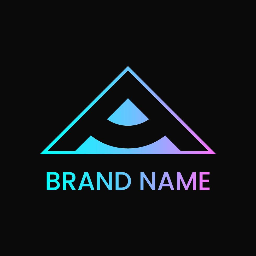 lettera un concetto negativo del logo della piramide spaziale. pendenza. blu e viola. logo, icona, simbolo e segno. sfondo nero. moderno. logo minimalista vettore