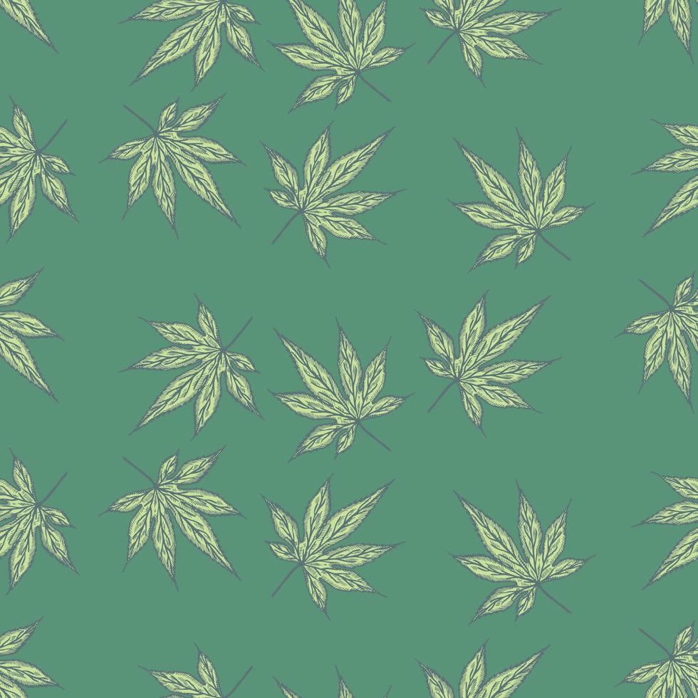 foglie acero canadese inciso motivo senza cuciture. sfondo vintage foglia botanica di cannabis in stile disegnato a mano. vettore