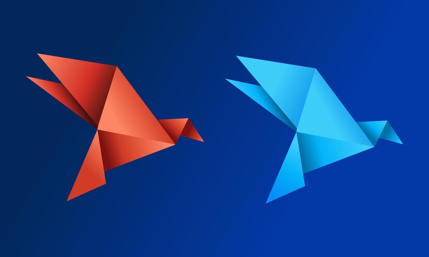 illustrazione vettoriale di colore arancione e blu dell'icona dell'uccello del gradiente di origami