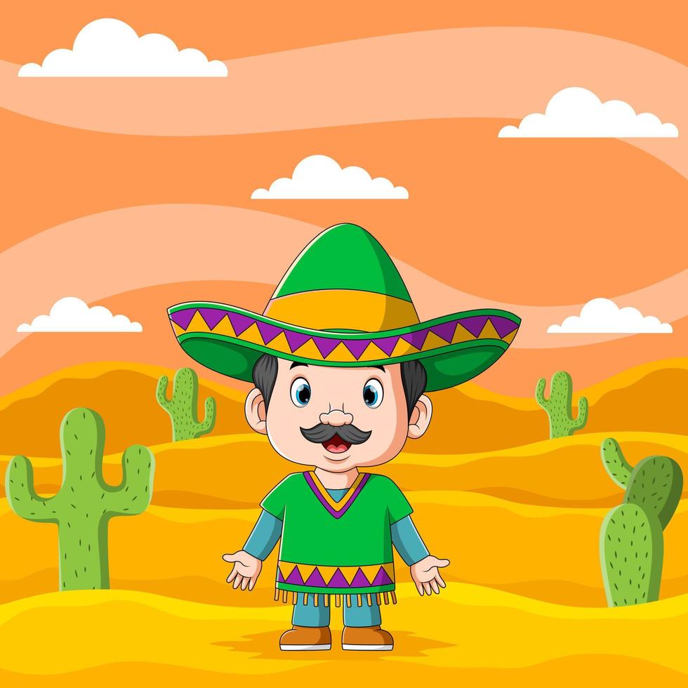 il giovane ragazzo messicano usa il cappello del sombrero sotto nel pomeriggio vettore