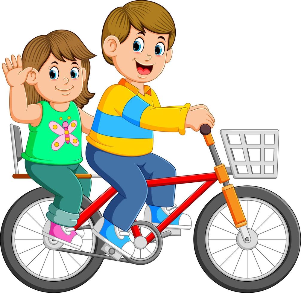 coppia felice in sella a una bicicletta vettore