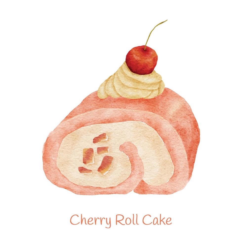 acquerello dolce dessert torta di ciliegie con crema illustrazione vettore