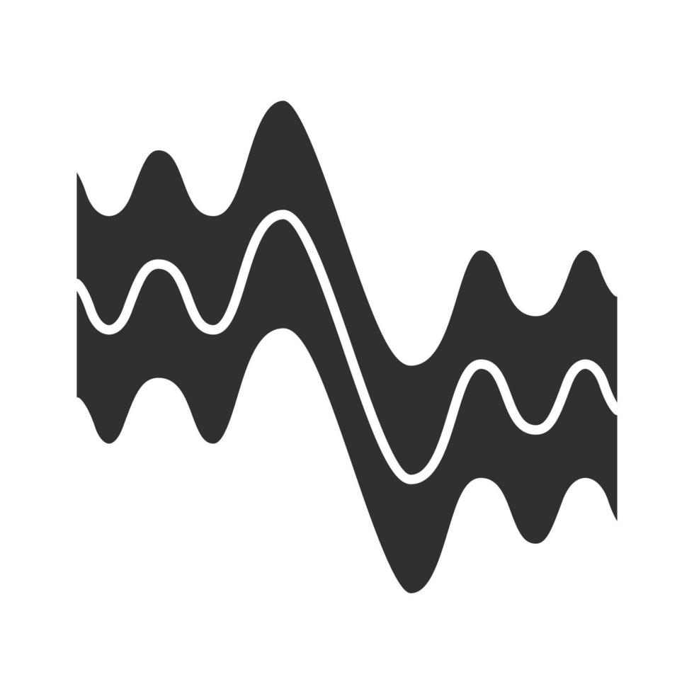 icona del glifo con linee ondulate fluide. simbolo della sagoma. onde sonore parallele fluide. onde sonore e sonore. forme d'onda organiche astratte. ampiezza di vibrazione. spazio negativo. illustrazione vettoriale isolato