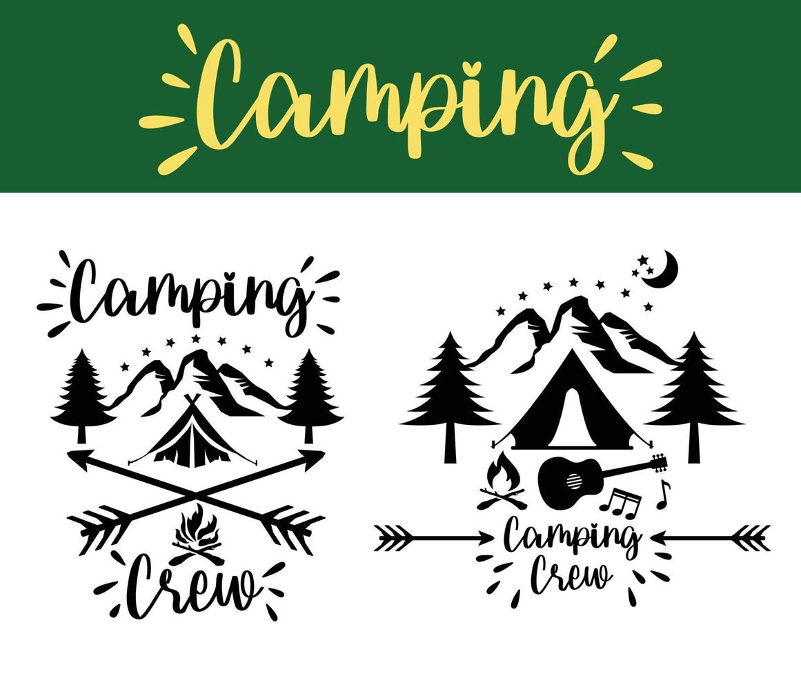 campeggio, campo estivo, foresta o montagna e sfondo di avventura all'aperto, disegno vettoriale