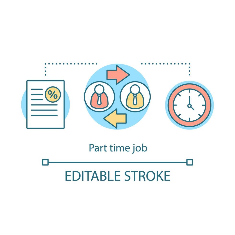 icona del concetto di lavoro part-time. illustrazione di linea sottile di idea di occupazione temporanea ea breve termine. reclutamento di lavoro. orario di lavoro ridotto. lavorare a turni. disegno di contorno isolato vettoriale. tratto modificabile vettore