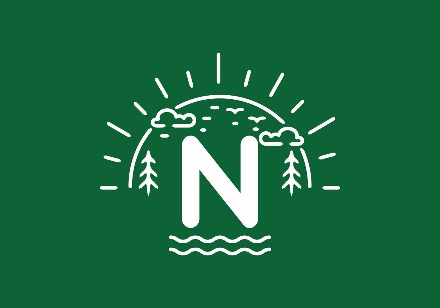 distintivo di natura selvaggia verde bianco con lettera iniziale n vettore