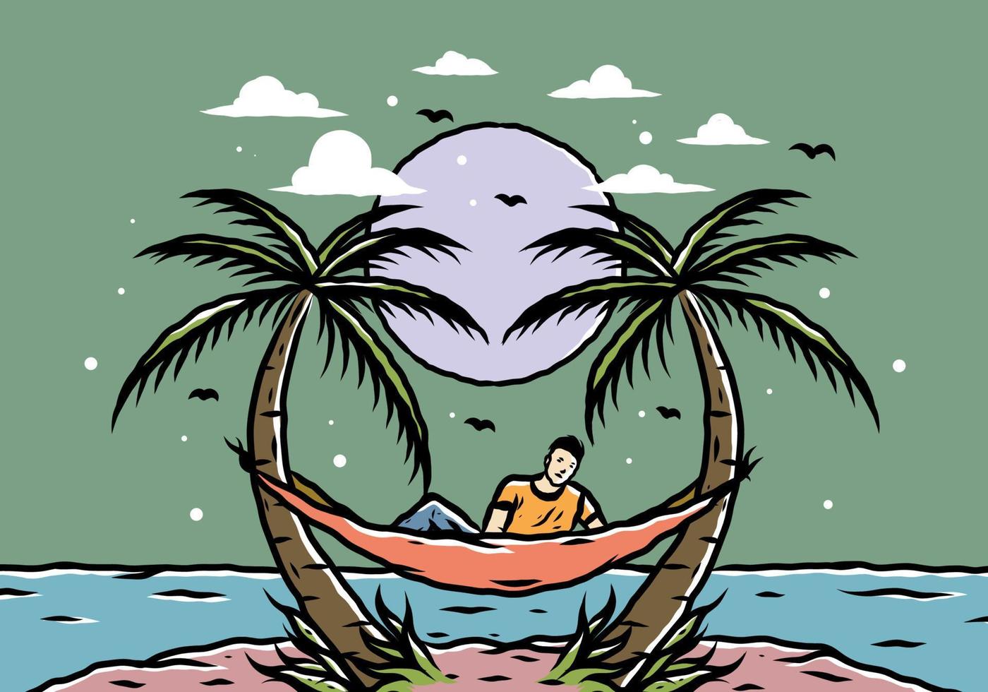 rilassarsi sull'amaca sull'illustrazione della spiaggia vettore