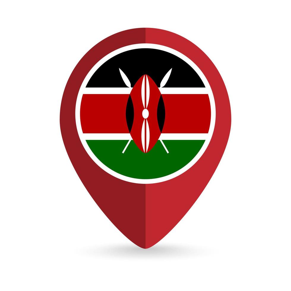 puntatore mappa con paese kenya. bandiera del Kenya. illustrazione vettoriale. vettore