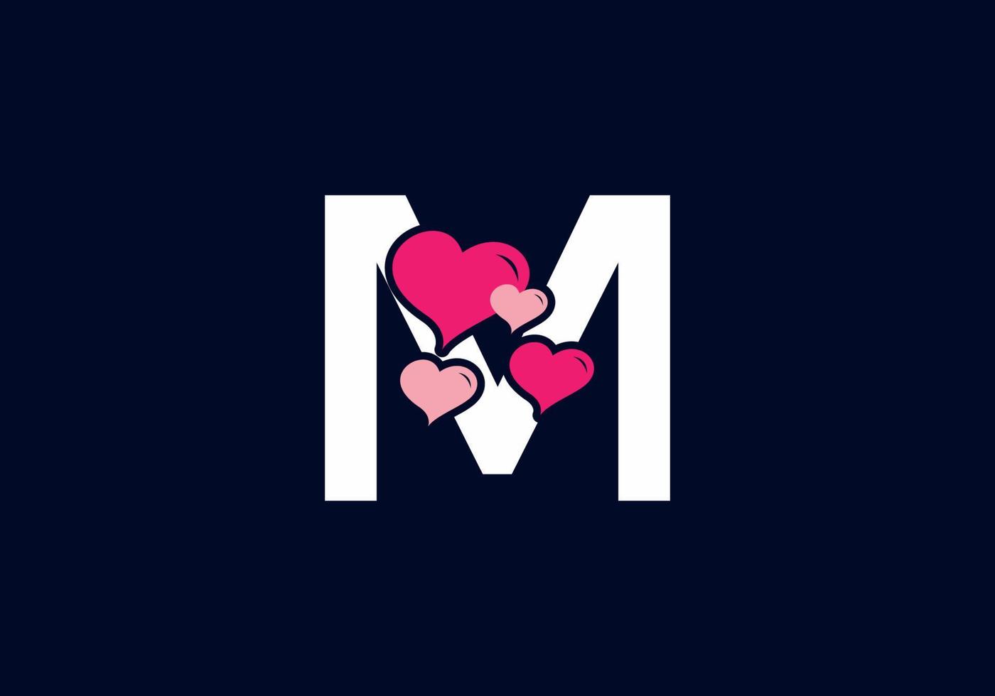 colore rosa bianco della lettera iniziale m con simbolo d'amore vettore
