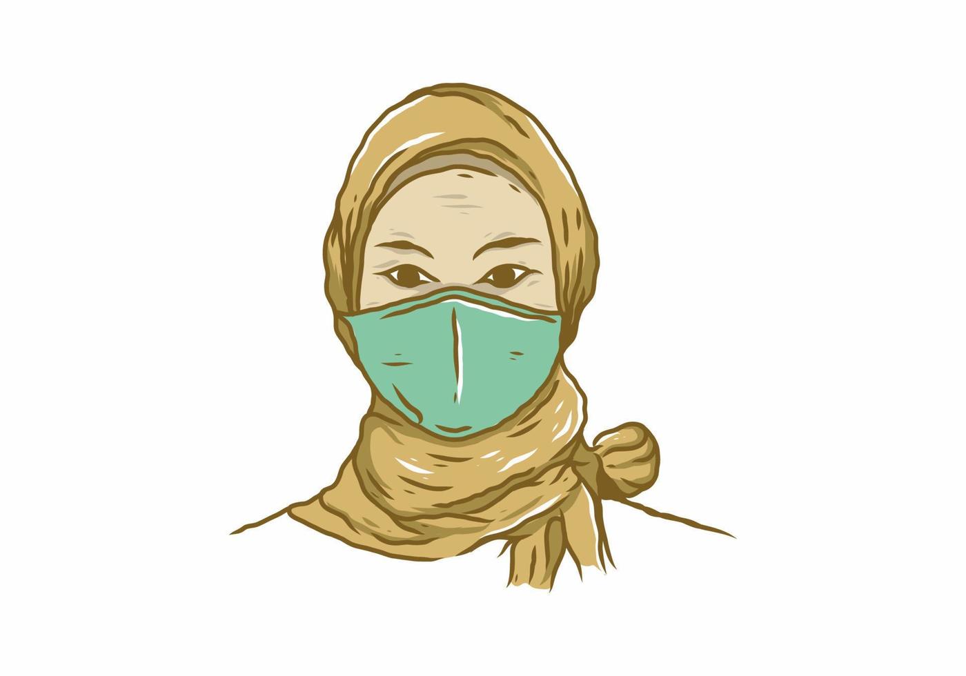 donna velata che indossa un disegno di illustrazione vintage maschera medica vettore