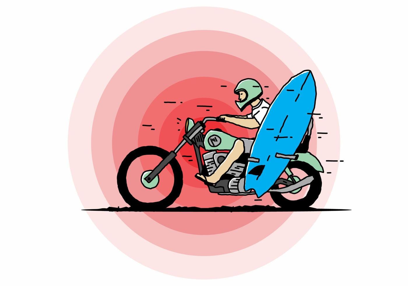 guida la motocicletta con l'illustrazione della tavola da surf vettore