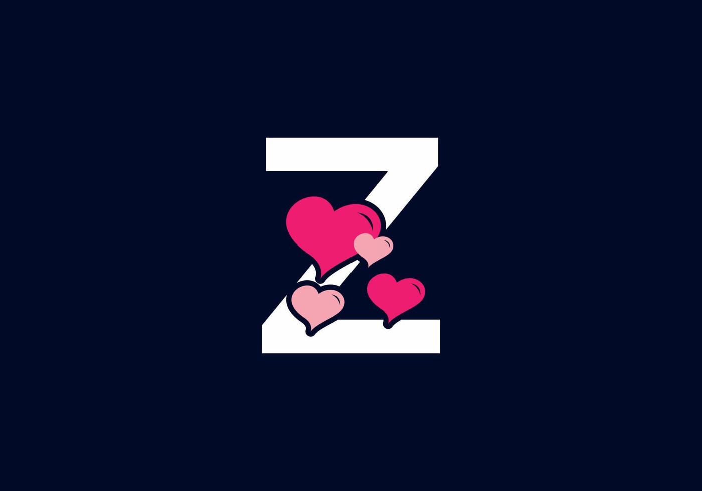 colore rosa bianco della lettera iniziale z con simbolo d'amore vettore