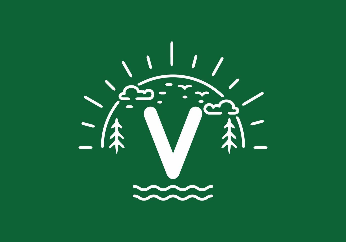 distintivo di natura selvaggia verde bianco con lettera iniziale v vettore